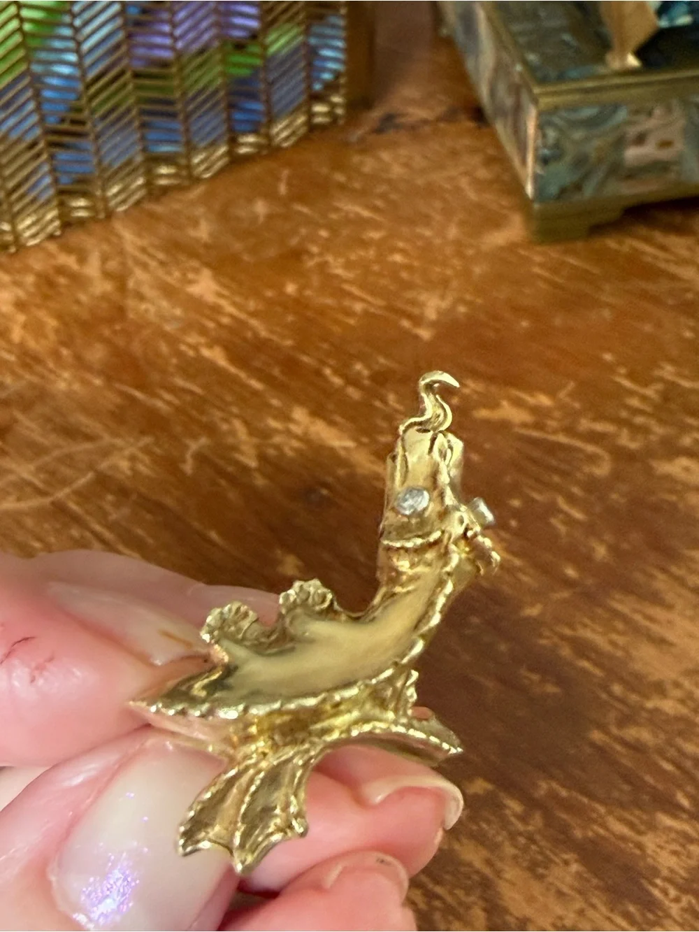 Vintage 14K Gold Dragon Wrap Ring with Diamond Eyes